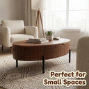 Oval Walnut Lift Top Coffee Table with Hidden Storage, Modern Liftable Wooden Center Table with Black Metal Legs