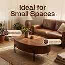 Oval Walnut Lift Top Coffee Table with Hidden Storage, Modern Liftable Wooden Center Table with Black Metal Legs