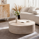 39.37" Round Coffee Table with Mars Pattern for Living Room, Modern Drum Circle Coffee Table for Living Room