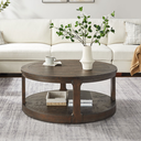40inch Large Curved 2 Tier Traditional Round Circle Wooden Center Coffee Table