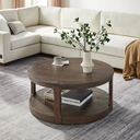 40inch Large Curved 2 Tier Traditional Round Circle Wooden Center Coffee Table