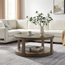 40inch Large Curved 2 Tier Traditional Round Circle Wooden Center Coffee Table