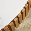 35.4" Fluted Drum Round Coffee Table, Sintered Stone Top Ribbed Wood Pedestal Center Table, Modern Luxury Cylinder Accent Table for Living Room & Apartment