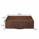 Square Walnut Storage Coffee Table, Low Profile Solid Wood Box Coffee Table with 2 Hidden Drawers, Herringbone Veneer Top Rounded Edge Living Room Center Table