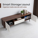 Walnut Ripple Door TV Stand with Storage, Mid Century Media Console Cabinet with Open Shelf & Drawer, Black Metal Legs Television Cabinet