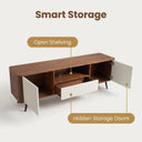 Walnut Ripple Door TV Stand with Storage, Mid Century Media Console Cabinet with Open Shelf & Drawer, Black Metal Legs Television Cabinet