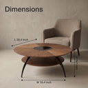 Round Double Tier Walnut Coffee Table, Radial Wood Grain Round Center Table with Storage Shelf, Modern Living Room Accent Table