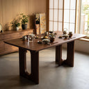 Rectangular Walnut Dining Table, Hollow Cutout Leg Solid Wood Dinner Table, Modern Minimalist Wooden Dining Table for 6 People
