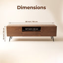 Solid Walnut Rounded TV Stand, Mid Century Media Console with 2 Cabinets, Central Drawer & Open Compartment, Black Tapered Legs Television Cabinet
