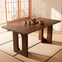 Rectangular Walnut Dining Table, Hollow Cutout Leg Solid Wood Dinner Table, Modern Minimalist Wooden Dining Table for 6 People