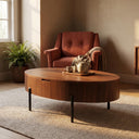 Oval Walnut Lift Top Coffee Table with Hidden Storage, Modern Liftable Wooden Center Table with Black Metal Legs