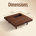 Square Walnut Coffee Table with Marble Inset Recessed Center Minimalist Low Profile Living Room Table