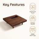 Square Walnut Coffee Table with Marble Inset Recessed Center Minimalist Low Profile Living Room Table